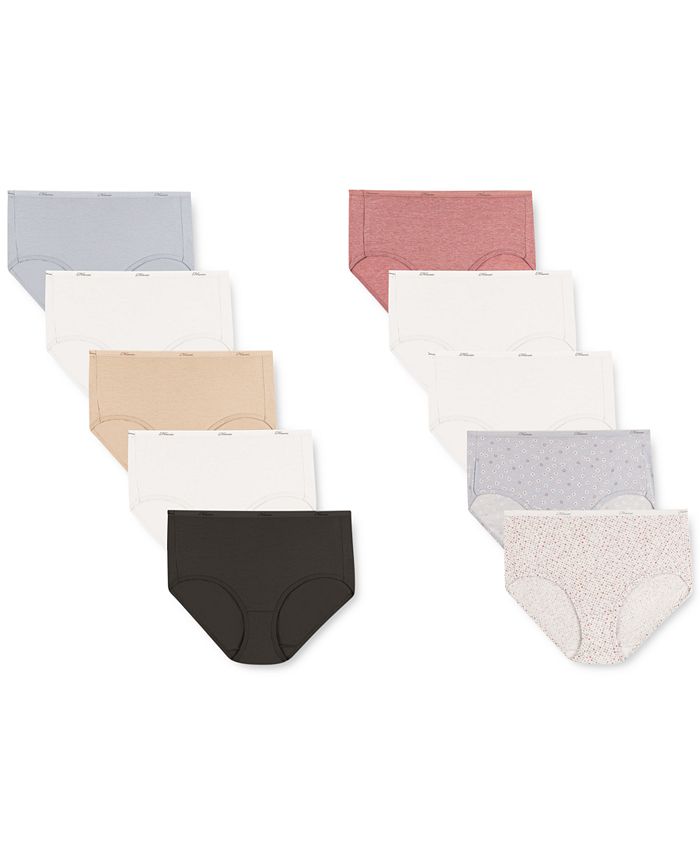 Hanes Womens 10-Pack Cotton Briefs Lady Underwear Panties Assorted Colors  Prints 