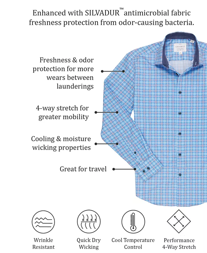 Men's Recycled Slim Fit Gingham Performance Stretch Cooling Comfort Dress Shirt - thumbnail 6