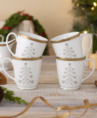 Charlotta Gold Set of 4 Holiday Tree Mugs, 12 oz.