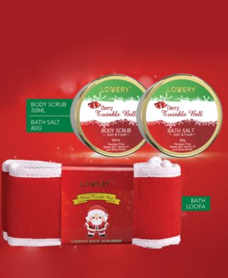 Cherry Twinkle Bell Christmas Gift Set, Bath and Body Care Package, 8 Piece
