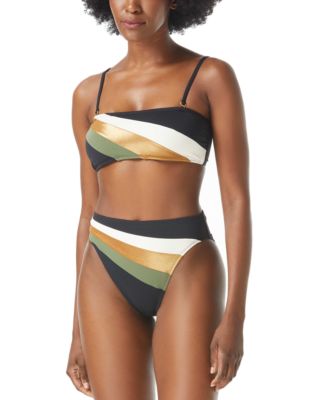 Vince Camuto Gold Shimmer Blocked Square Neck Bikini Top Bottoms Women's Swimsuit