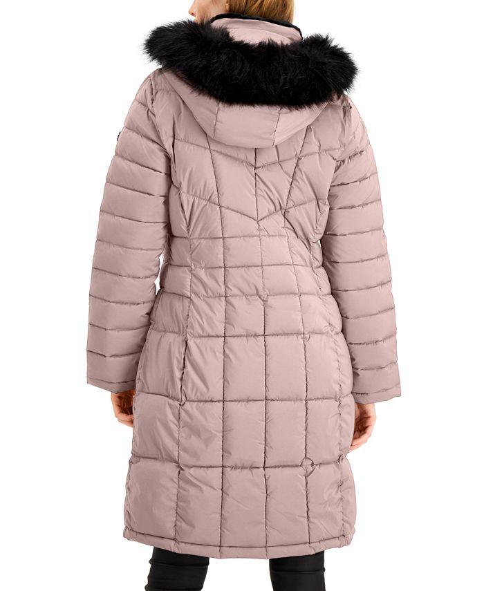 Calvin Klein Women's Stretch Faux-Fur-Trim Hooded Puffer Coat, Created ...