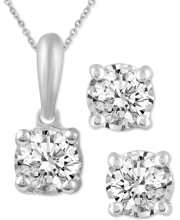 Macy's - 2-Pc. Set Diamond Solitaire Pendant Necklace & Matching Stud Earrings (5/8 ct. t.w.) in 14k Gold