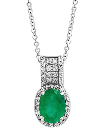 EFFY Collection - Emerald (1-1/2 ct. t.w.) & Diamond (1/4 ct. t.w.) 18" Pendant Necklace in 14k White Gold