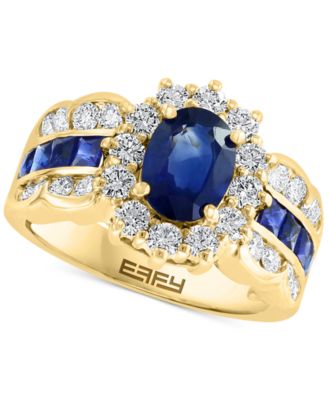EFFY&reg; Sapphire (2-1/4 ct. t.w.) & Diamond (1-1/10 ct. t.w.) Halo Statement Ring in 14k Gold