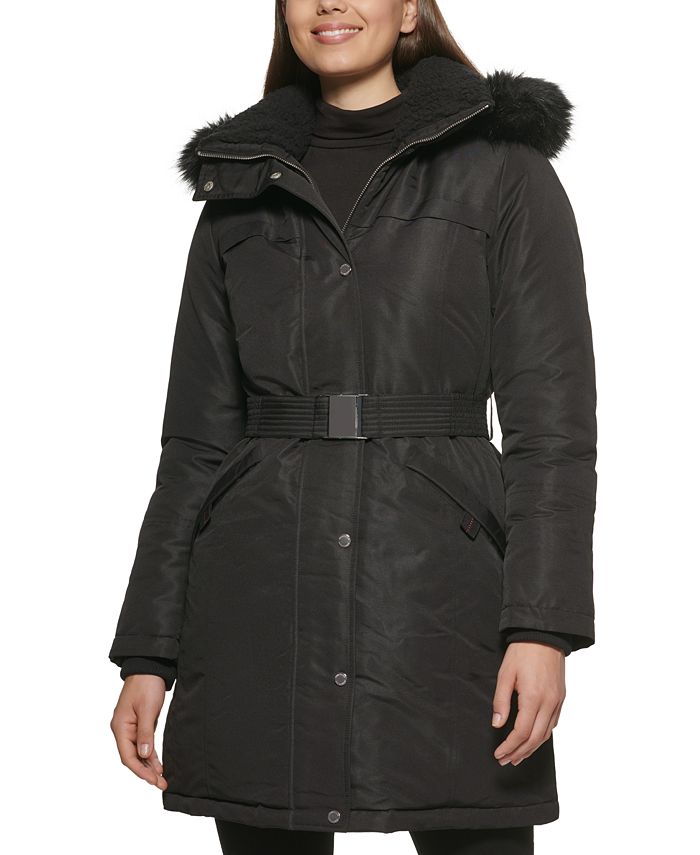 Kenneth Cole Women's Belted Faux-Fur-Trim Hooded Puffer Coat & Reviews ...