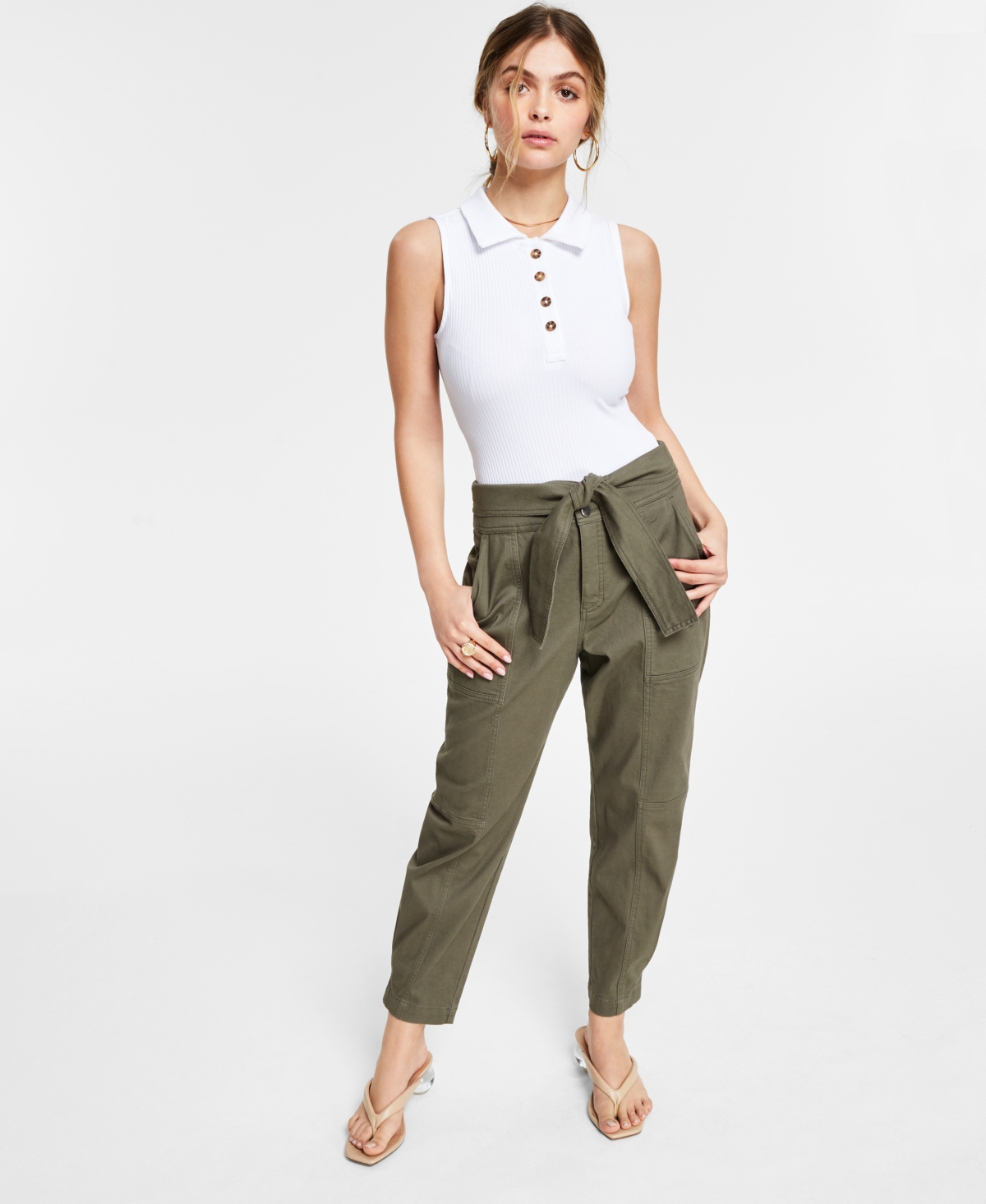  Bar Iii Tie-Front Tapered Pants, Created for Macy's