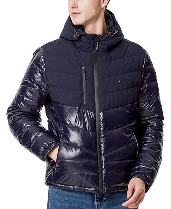 Tommy Hilfiger mens Heavyweight Chevron Quilted Performance Hooded Puffer Jacket