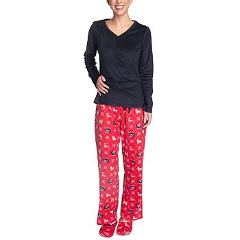 GOODNIGHT KISS Solid Top, Printed Pants & Faux Fur Slippers Pajama Set