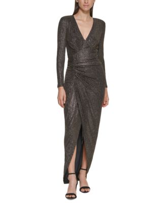 Vince Camuto Side-Ruched Metallic Gown - Macy's
