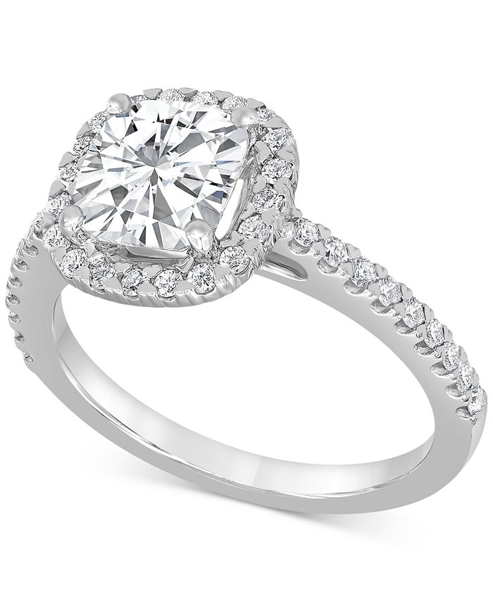 14K White Gold 5 Carat Cushion Lab Grown Diamond Halo Ring