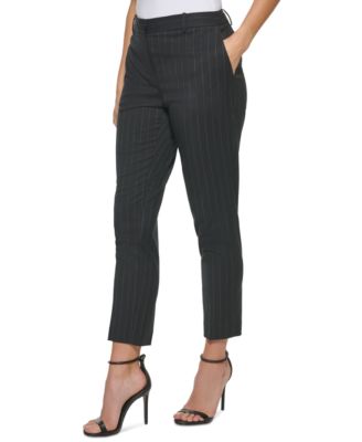 DKNY Petite High-Waist Striped Pants 