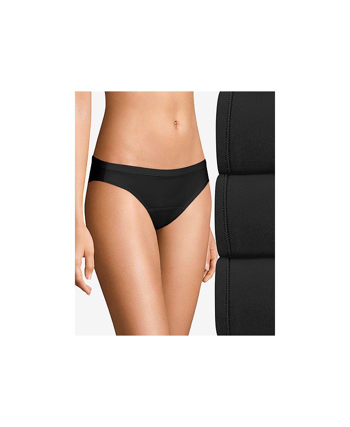 Hanes Womens Fresh and Dry Leak Protection Liner Brief 3-Pack, 7, Black