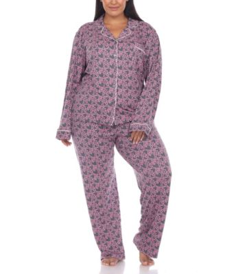 Plus Size 2 Piece Long Sleeve Heart Print Pajama Set