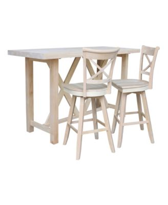 International Concepts Bar Height Table with 2 Cross Back Swivel Bar Stool Set, 3 Piece