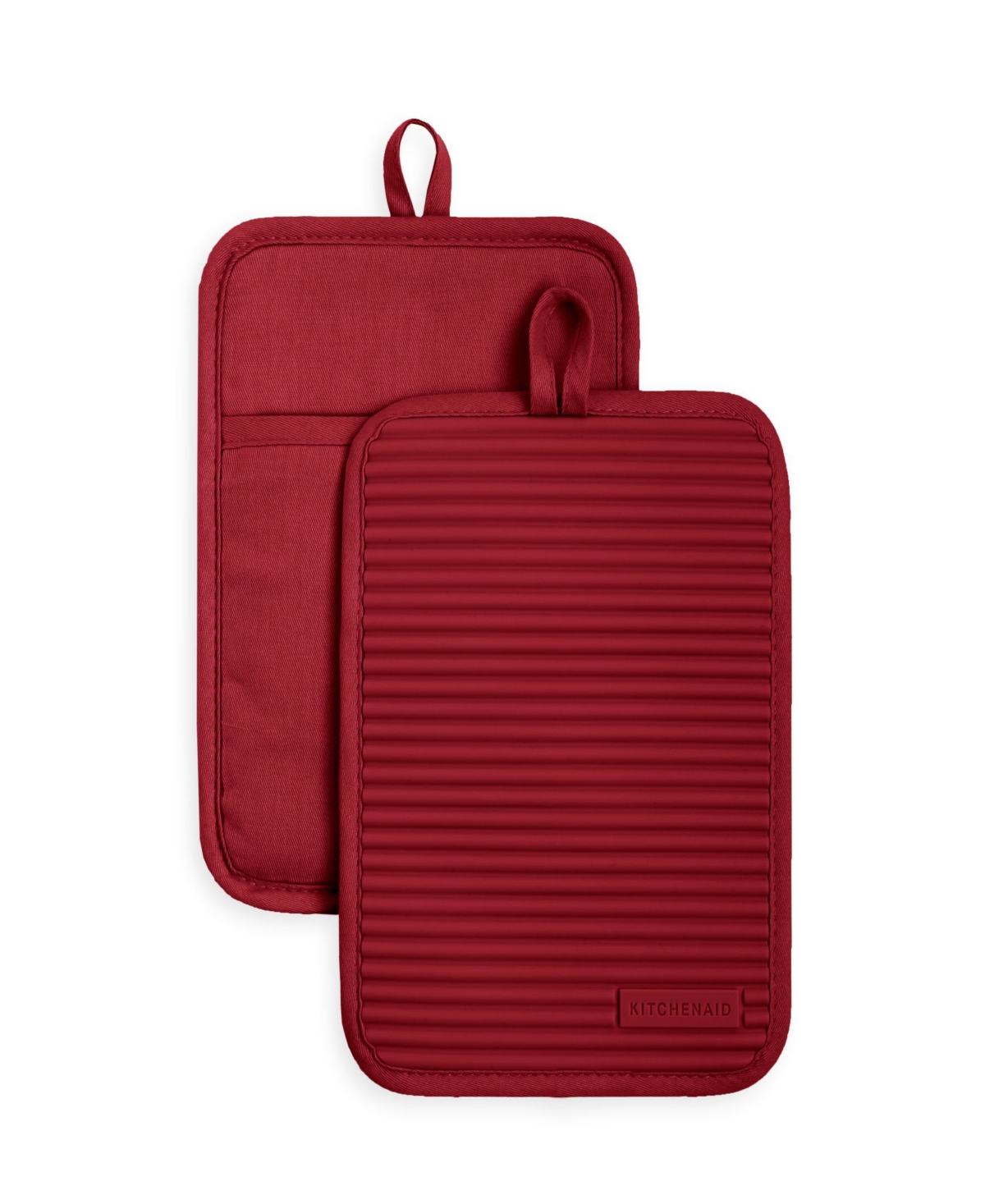 Ribbed Soft Silicone Pot Holder Set, 2 Piece - Red