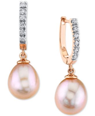 dangling pink pearl earrings