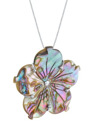 Abalone Shell Flower 18" Pendant Necklace in Sterling Silver