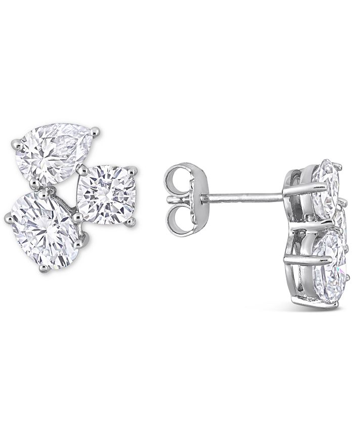 Lab-Created Moissanite Multi-Shape Cluster Stud Earrings (4-4/5 Ct. t.w.) in Sterling Silver - Moissanite