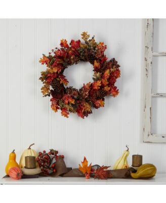24" Autumn Maple, Berries and Pinecone Fall Artificial Wreath