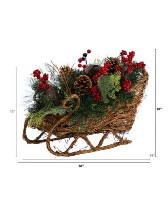 Christmas Sleigh with Pine, Pinecones and Berries Artificial Christmas Arrangement, 18"
