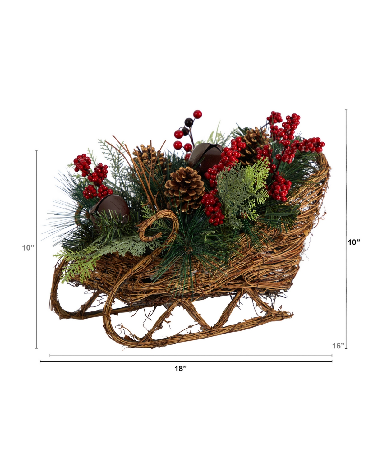 Christmas Sleigh with Pine, Pinecones and Berries Artificial Christmas Arrangement, 18"