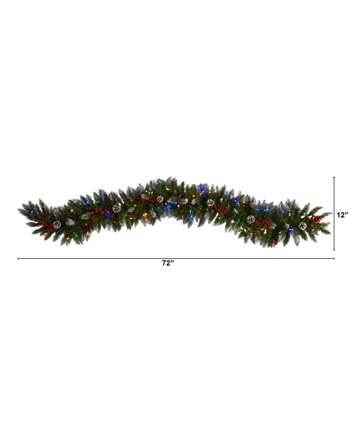 Snow Tipped Extra Wide Artificial Christmas Garland with Pinecones, Berries and 100 Led Lights,