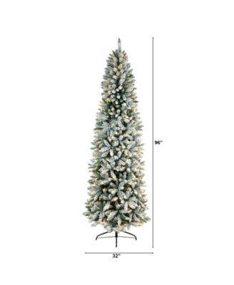 Slim Flocked Montreal Fir Artificial Christmas Tree with 400 Warm LED Lights and 1348 Bendable Branches, 8'