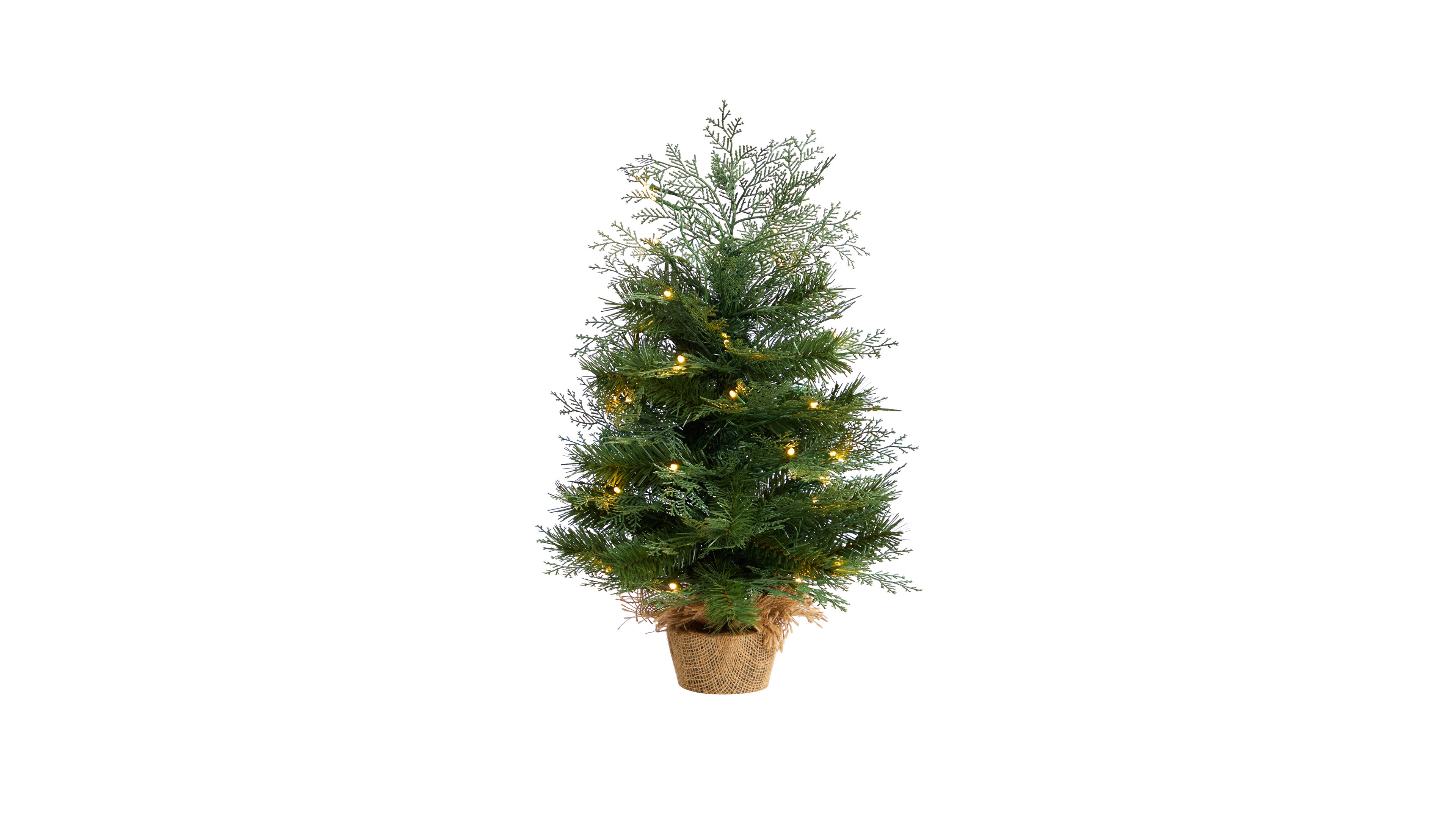 Artificial Christmas Tree in Burlap Base with 35 Warm Led Lights, 2'