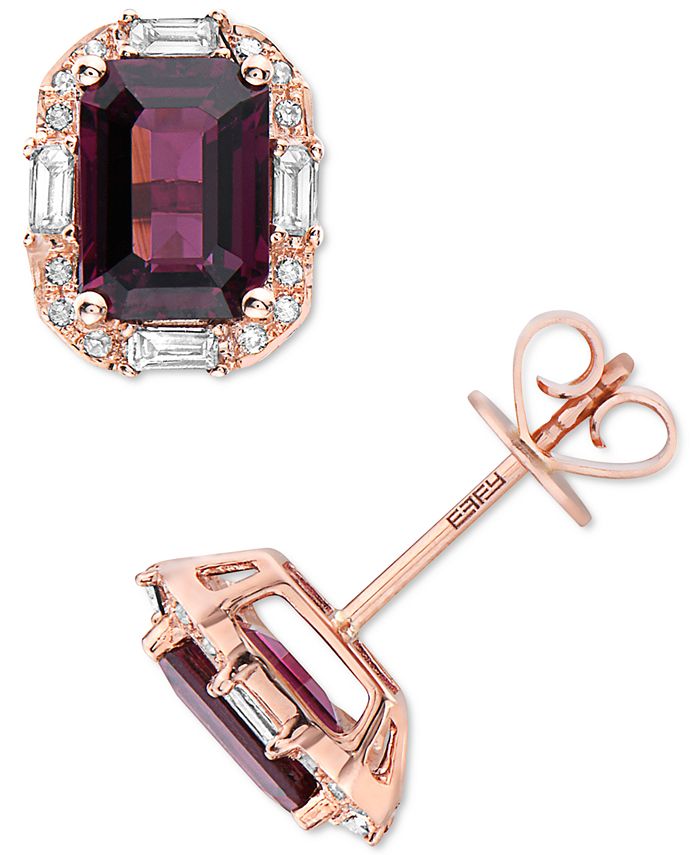 EFFY Collection - Rhodolite (2-1/3 ct. t.w.) & Diamond (1/6 ct. t.w.) Stud Earrings in 14k Rose Gold