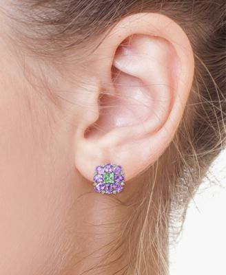EFFY Collection EFFY® Pink Amethyst (6-3/8 ct. t.w.) & Green Quartz (3-1/20 ct. t.w.) Flower Stud Earrings in Sterling Silver