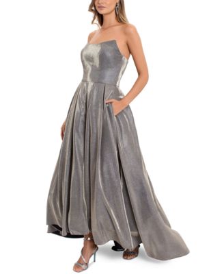 Betsy & Adam Strapless High-Low Metallic Ball Gown