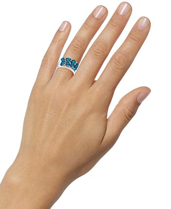 Macy's - Blue Topaz (3-7/8 ct. t.w.) & Diamond (1/20 ct. t.w.) Multi-Shape Cluster Statement Ring in Sterling Silver