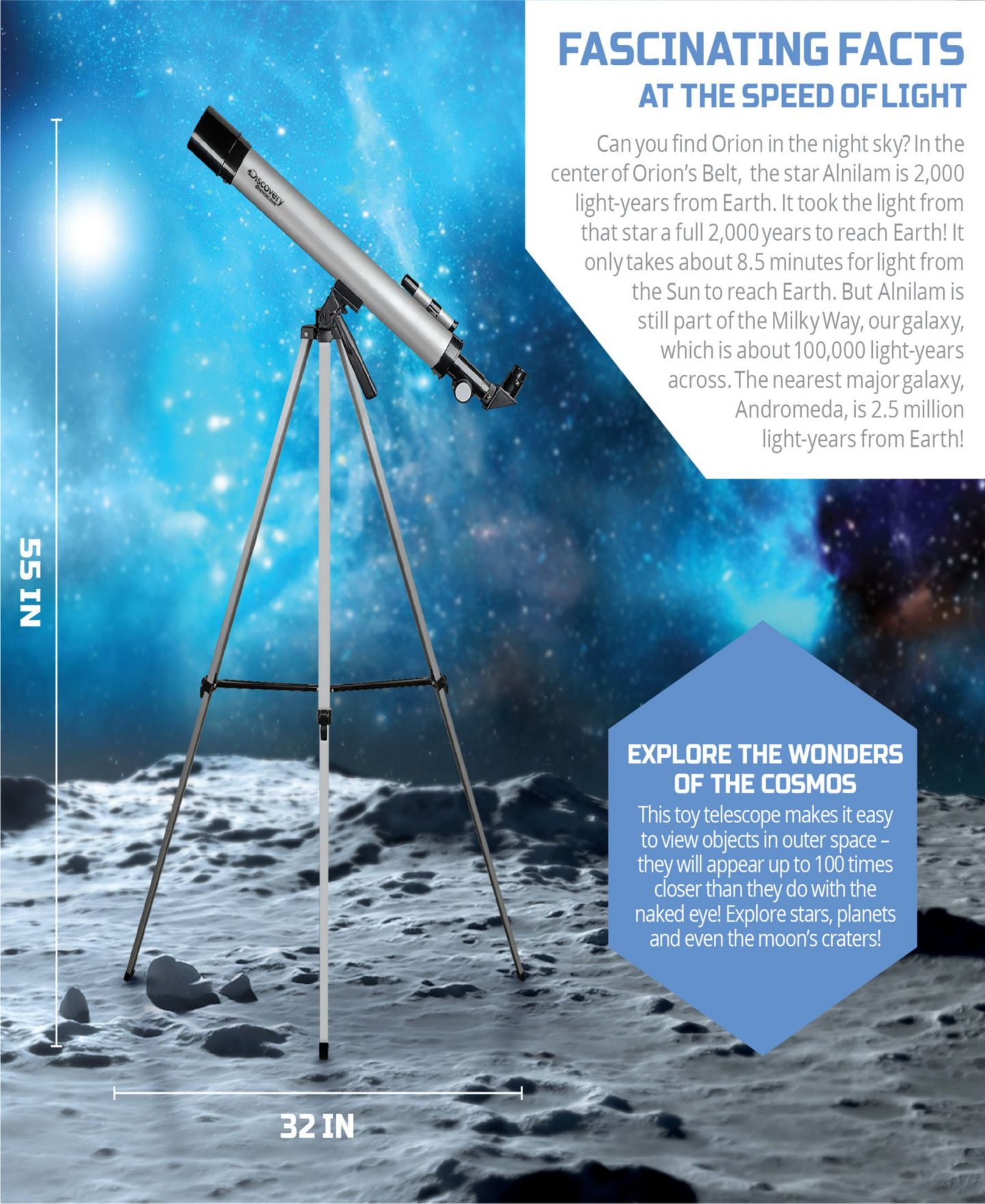 Детские игрушки Discovery #Mindblown Telescope with 50X and 100X Lenses, Adjustable Tripod, 7-Piece Set, Ages 8+ — фото 5