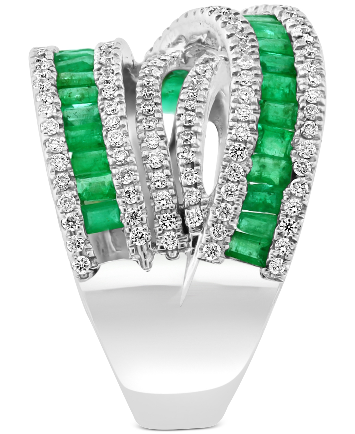 Shop Effy Collection Effy Emerald (1-7/8 Ct. T.w.) & Diamond (5/8 Ct. T.w.) Crossover Statement Ring In 14k White Gold