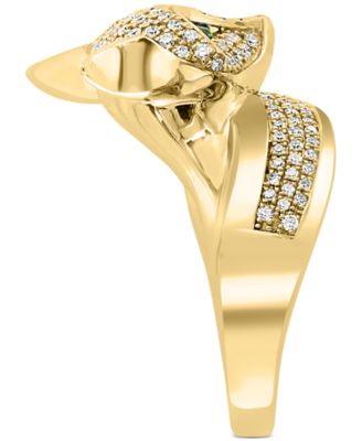 EFFY&reg; Diamond (3/8 ct. t.w.) & Tsavorite Accent Fox Ring in 14k Gold