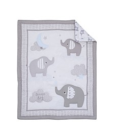 Elephant Stroll Dream Big Clouds and Stars with Chevron Border Nursery Mini Crib Bedding Set, 3 Piece