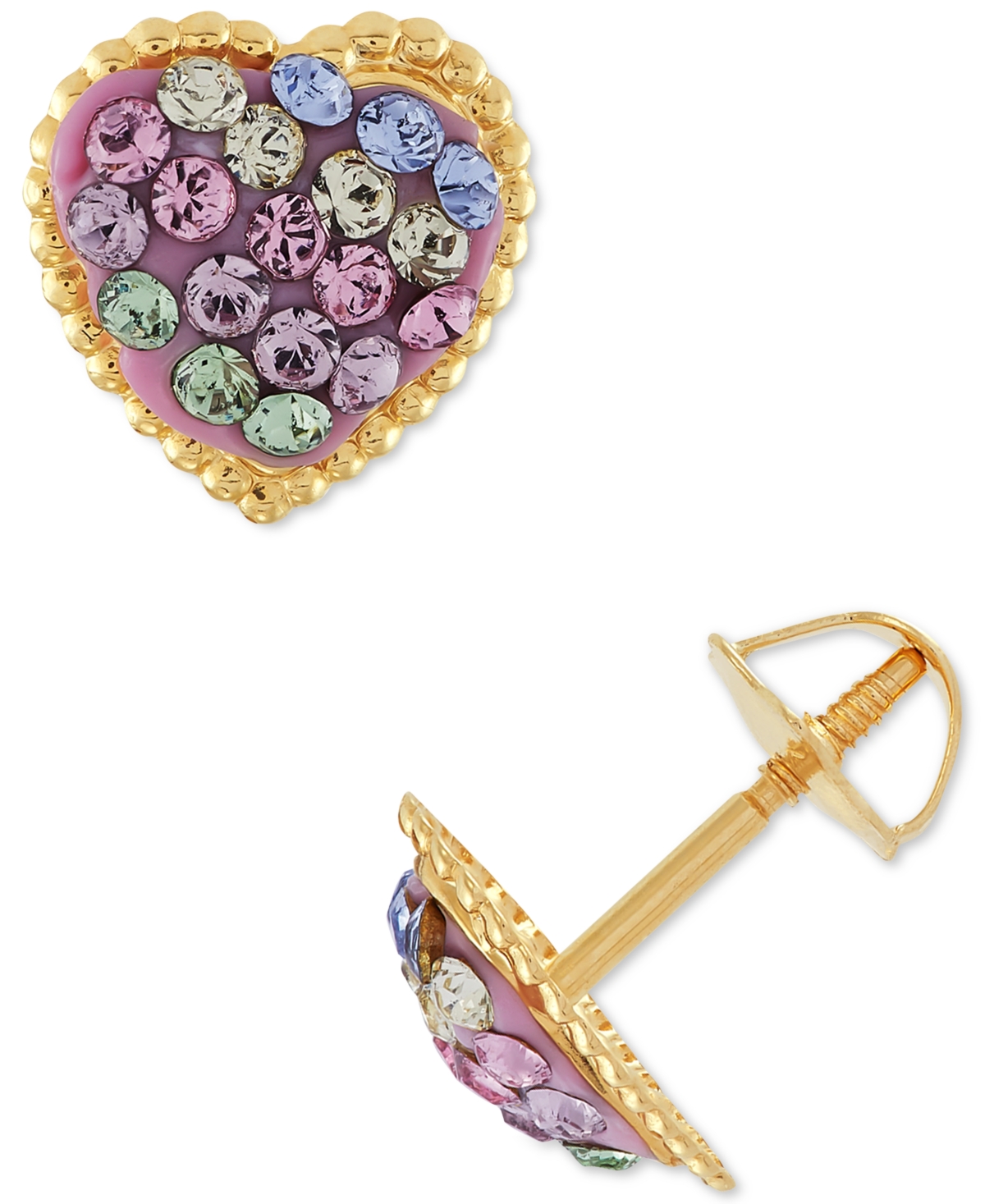 Shop Macy's Children's Crystal Heart Stud Earrings In 14k Gold In Multi