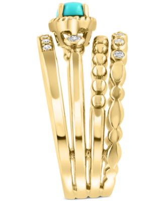 EFFY&reg; Turquoise & Diamond (1/6 ct. t.w.) Multirow Ring in 14k Gold