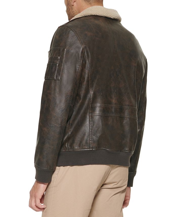 Tommy Hilfiger Men's Faux Leather Aviator Bomber Jacket, Created for ...