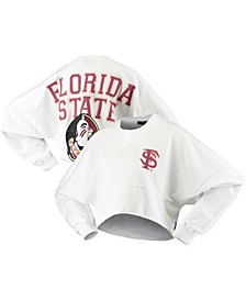 Women's White Florida State Seminoles Raw Hem Cropped Long Sleeve T-shirt