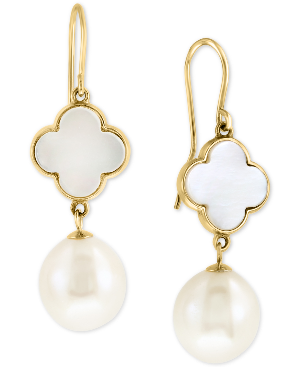 EFFY COLLECTION EFFY MOTHER-OF-PEARL & FRESHWATER PEARL (9-1/2MM) DROP EARRINGS IN 14K GOLD 