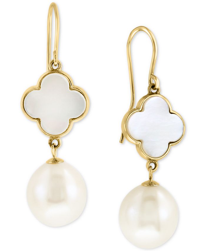 EFFY Collection - Mother-of-Pearl & Freshwater Pearl (9-1/2mm) Drop Earrings in 14k Gold