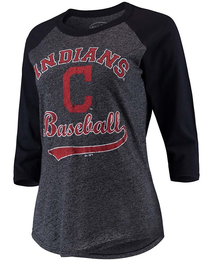Men's Cleveland Indians Majestic Threads Navy Tri-Blend Long Sleeve T-Shirt
