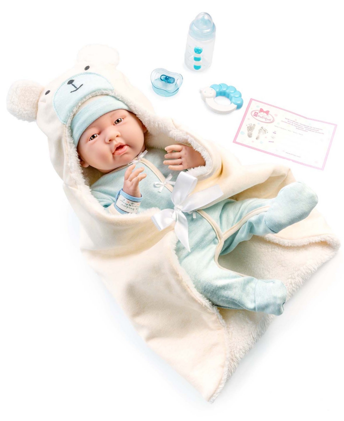 JC TOYS LA NEWBORN NURSERY 15.5" BABY DOLL BUNTING BEAR GIFT SET, 9 PIECES 