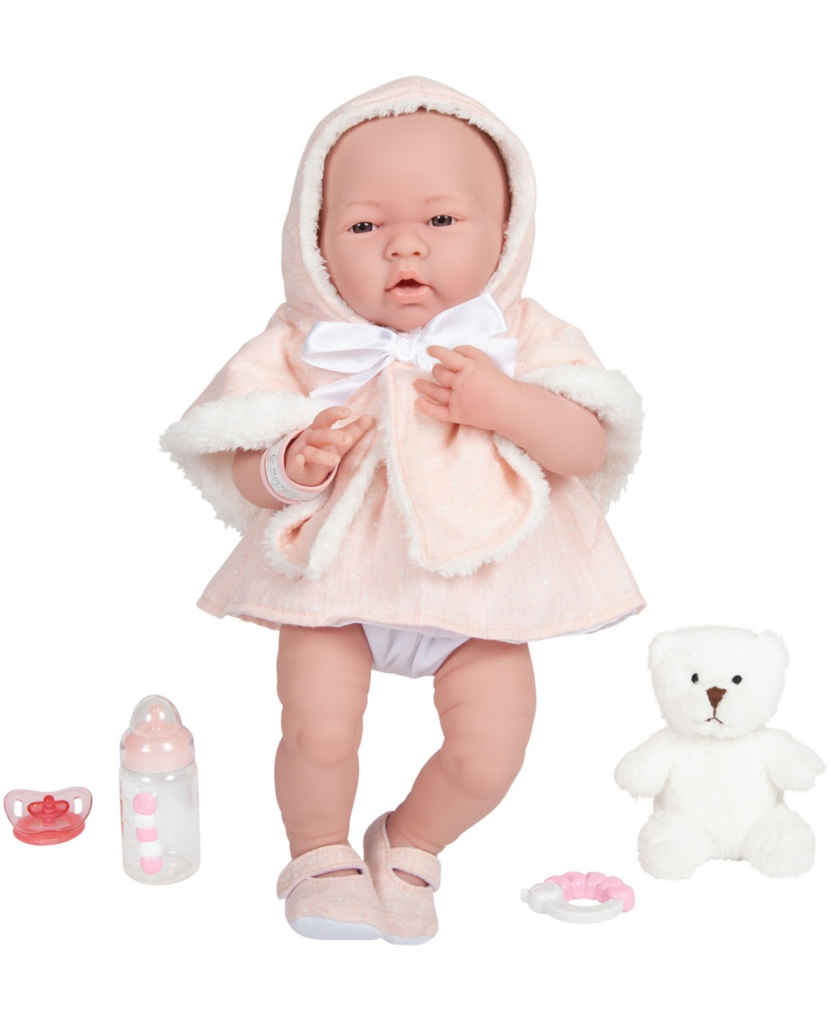 Jc Toys Kids' La Newborn 15" Real Girl Baby Doll With Teddy Bear Set, 9 Pieces In Blush