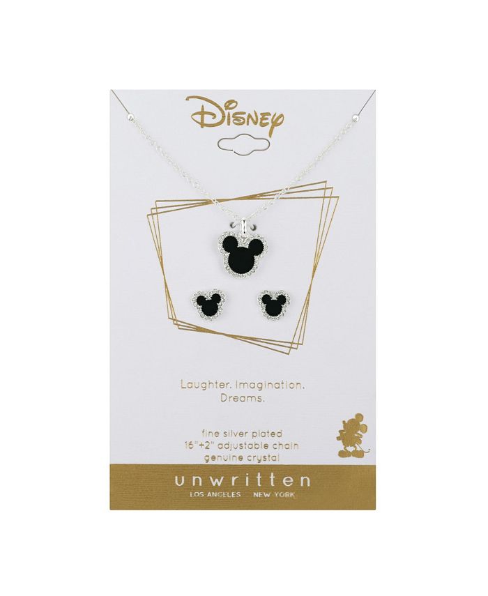 Unwritten Disney Fine Silver Plated Crystal Black Enamel Mickey Head