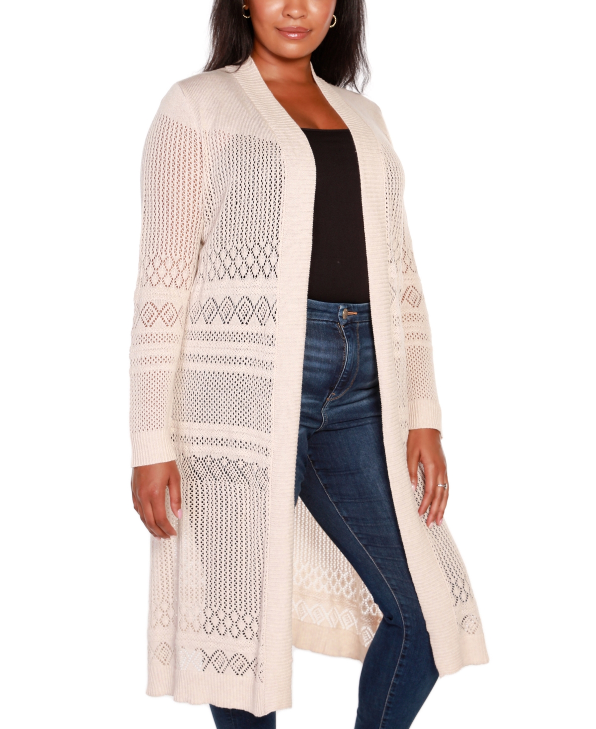 Shop Belldini Plus Size Pointelle-stitch Duster Cardigan In Heather Oatmeal