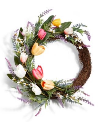 Martha Stewart Collection - Easter Tulips & Lavender Asymmetrical Wreath, Created for Macy's