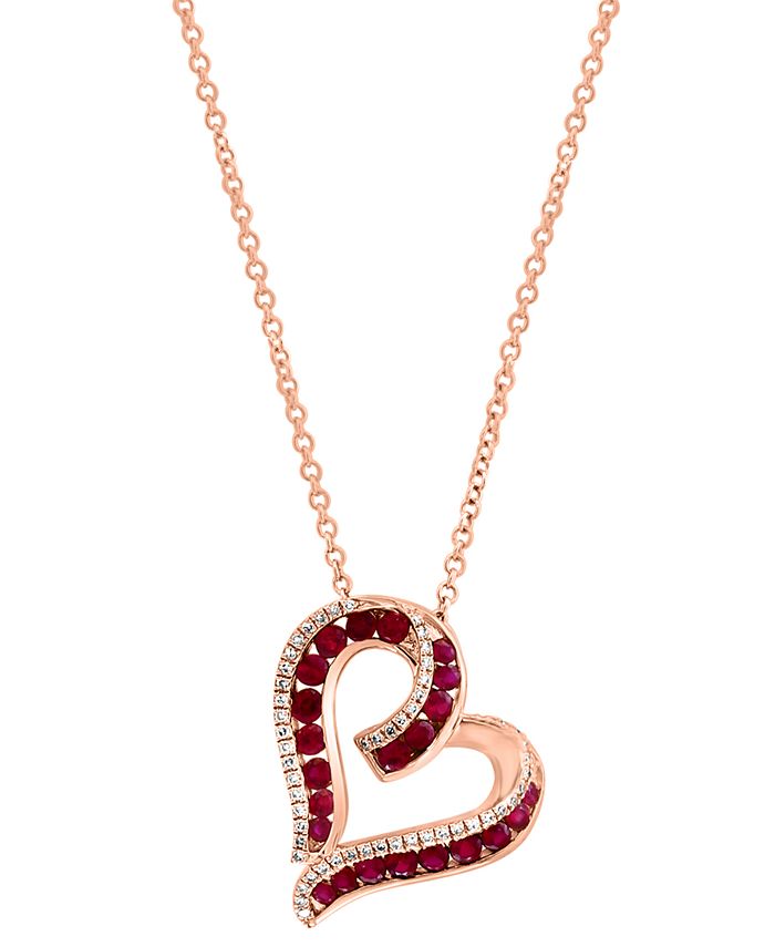 EFFY Collection - Ruby (3/4 ct. t.w.) & Diamond (1/8 ct. t.w.) Heart 16" Pendant Necklace in 14k Rose Gold
